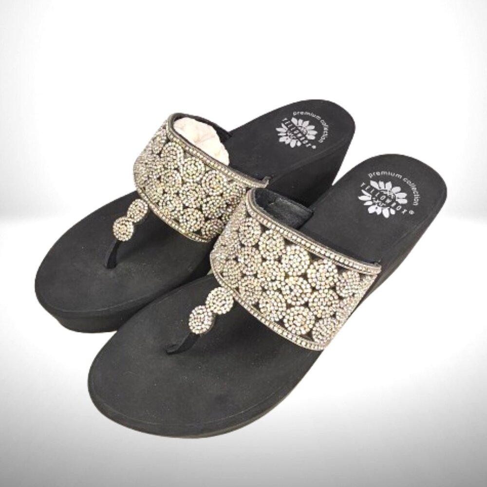 Yellow Box “Premium Collection” Crystal Wedge Flip Flop Sandals – Size 10